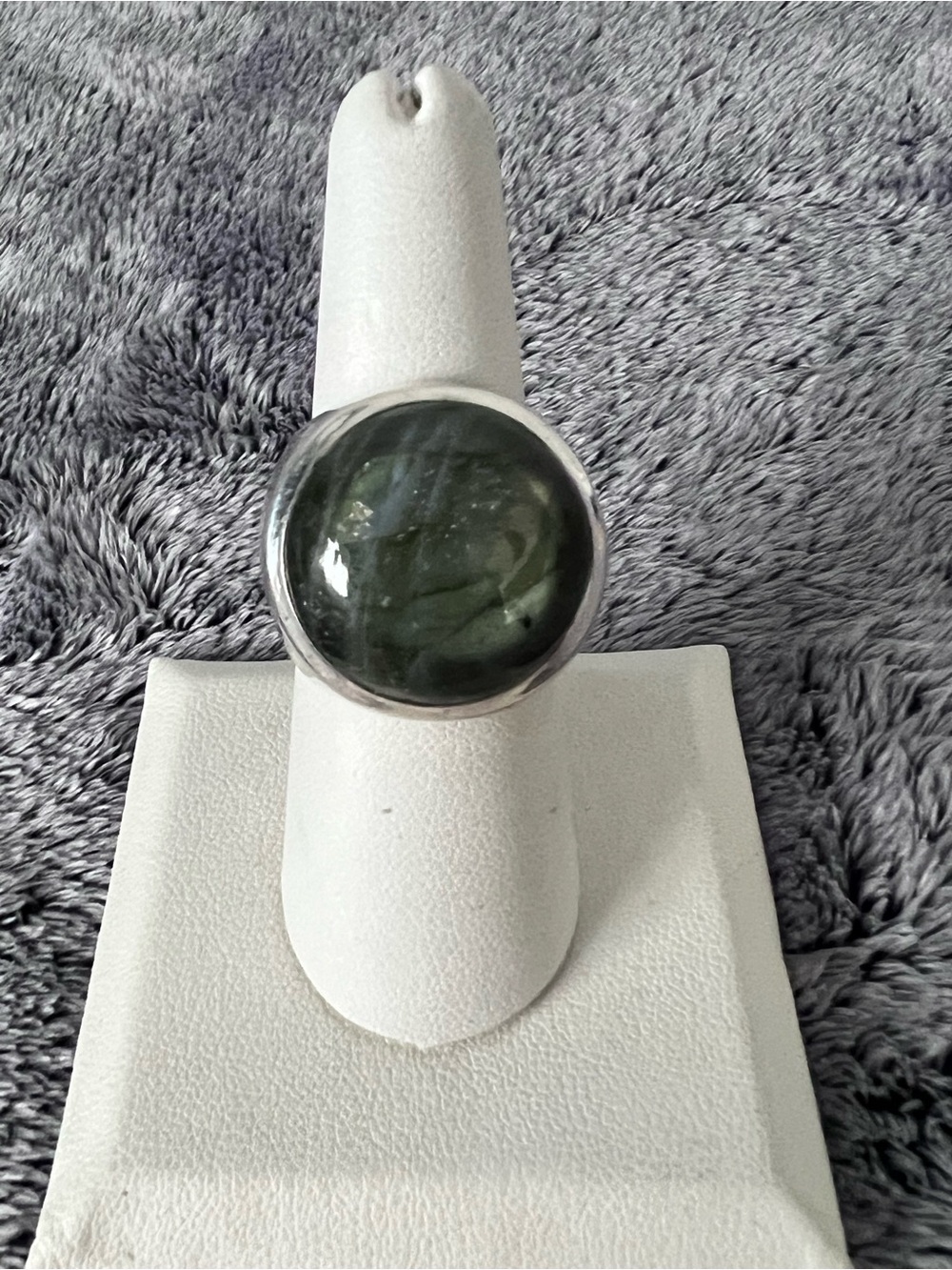 Sterling Silver Round Seraphinite Cabochon Ring Size 8
